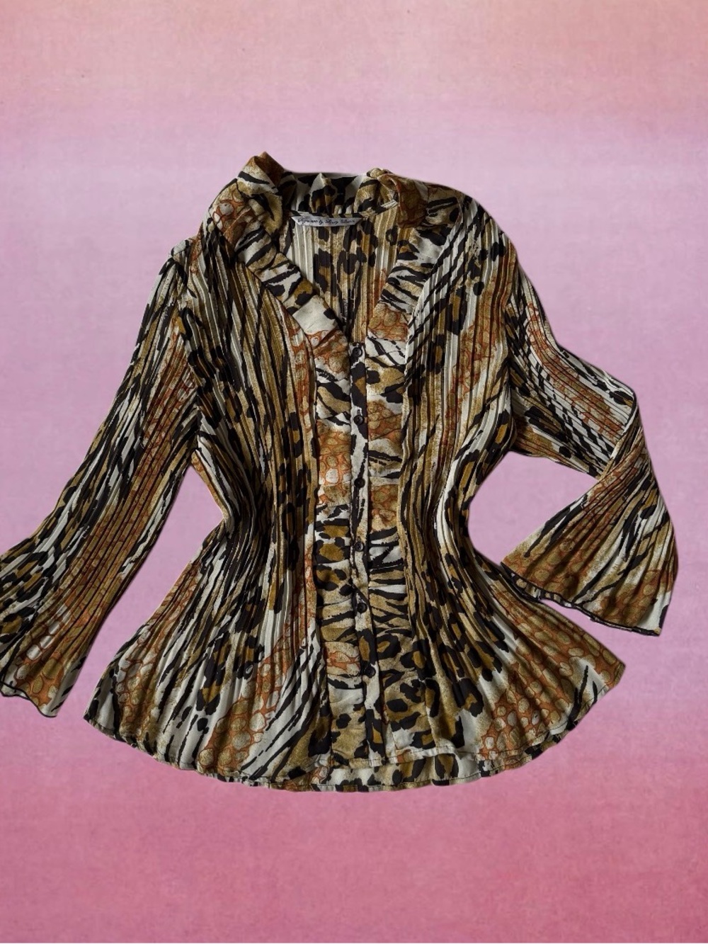 Women's Brown Multicolor Animal-Print Pleated Blouse